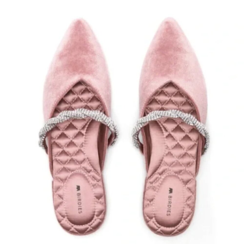 Birdies | The Swan Pink Velvet Crystal Strap - Size 10 (Like New!)